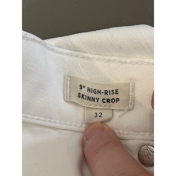 Madewell Jeans Size 32 9” High Rise Skinny Crop Pure White Destructed Edition - Picture 12 of 16